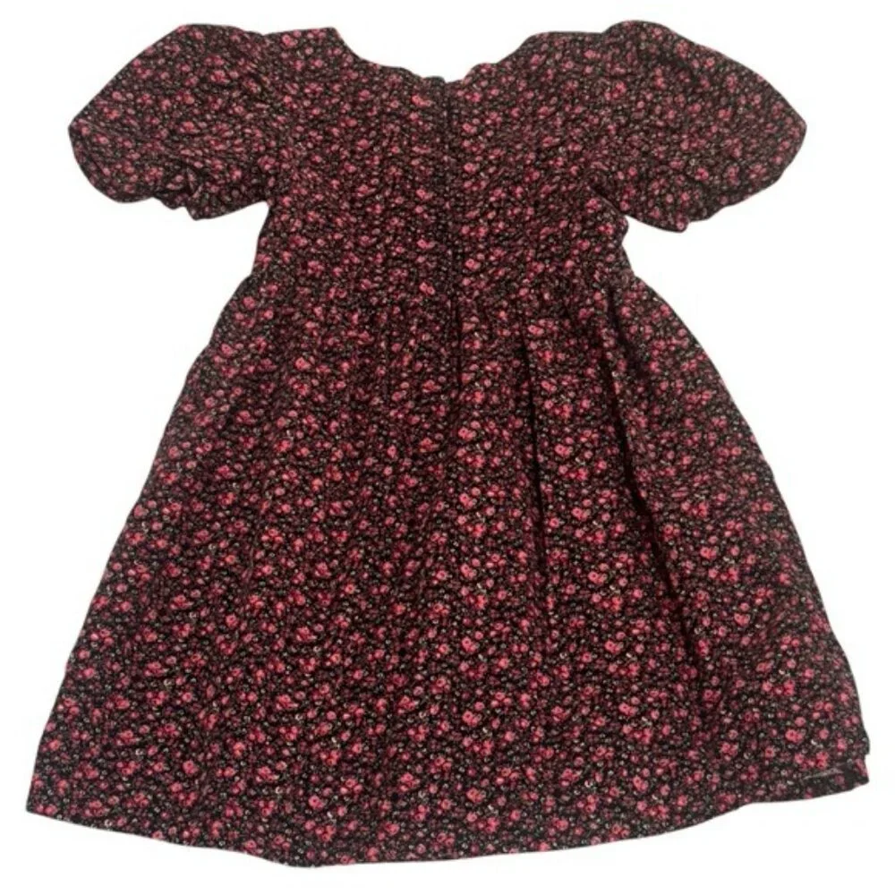 Gap Black and Red Floral Corduroy Puff Sleeve Summer Holiday Dress Girl’s‎ XL